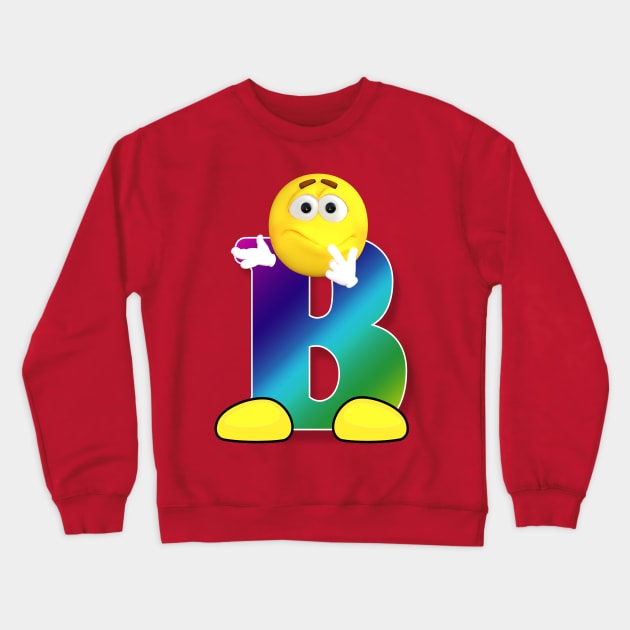 Letter B Alphabet Smiley Monogram Face Emoji Shirt for Men Women Kids Crewneck Sweatshirt by PatrioTEEism